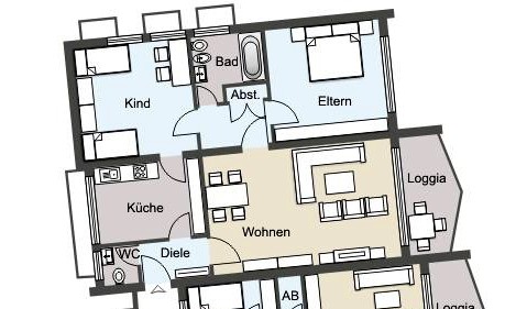 3 Zimmer, Kü, Bad, Gä-WC, Loggia, Sauna zw. Halver - Lüdenscheid - Etagenwohnung Lüdenscheid Brügge | Angebot:26063661