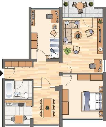 Etagenwohnung Holzwickede - 3 Zimmer, 74 m&sup2;, 373&euro; | Angebot:26978156