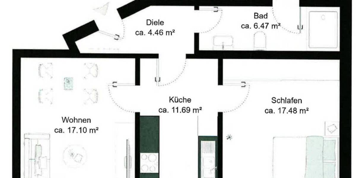 Etagenwohnung Dortmund Mitte - 2 Zimmer, 58 m&sup2;, 139.000&euro; | Angebot:25929002