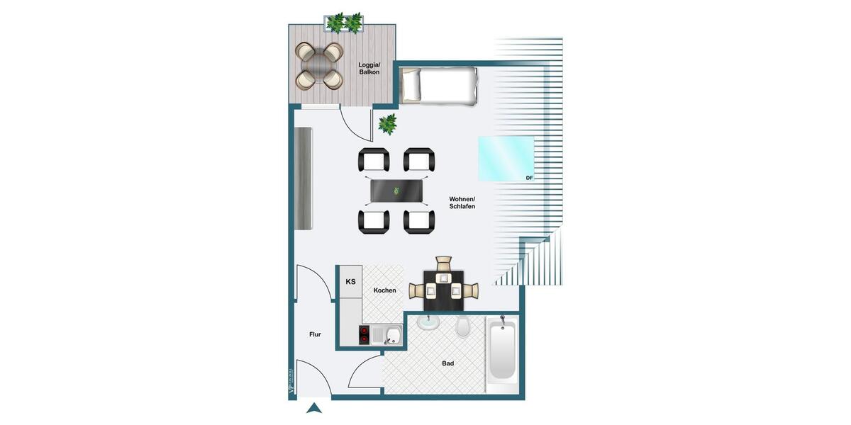 Dachgeschoßwohnung Dortmund Hombruch - 1 Zimmer, 44 m&sup2;, 460&euro; | Angebot:25079578