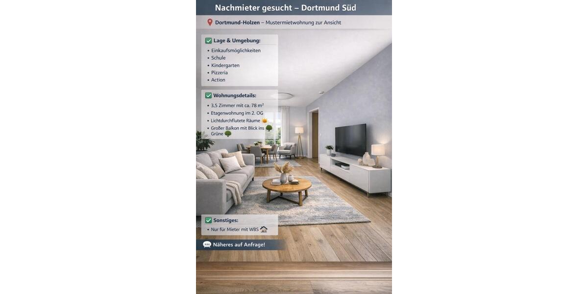 Etagenwohnung Dortmund Hörde - 3.5 Zimmer, 78 m&sup2;, 925&euro; | Angebot:26008517