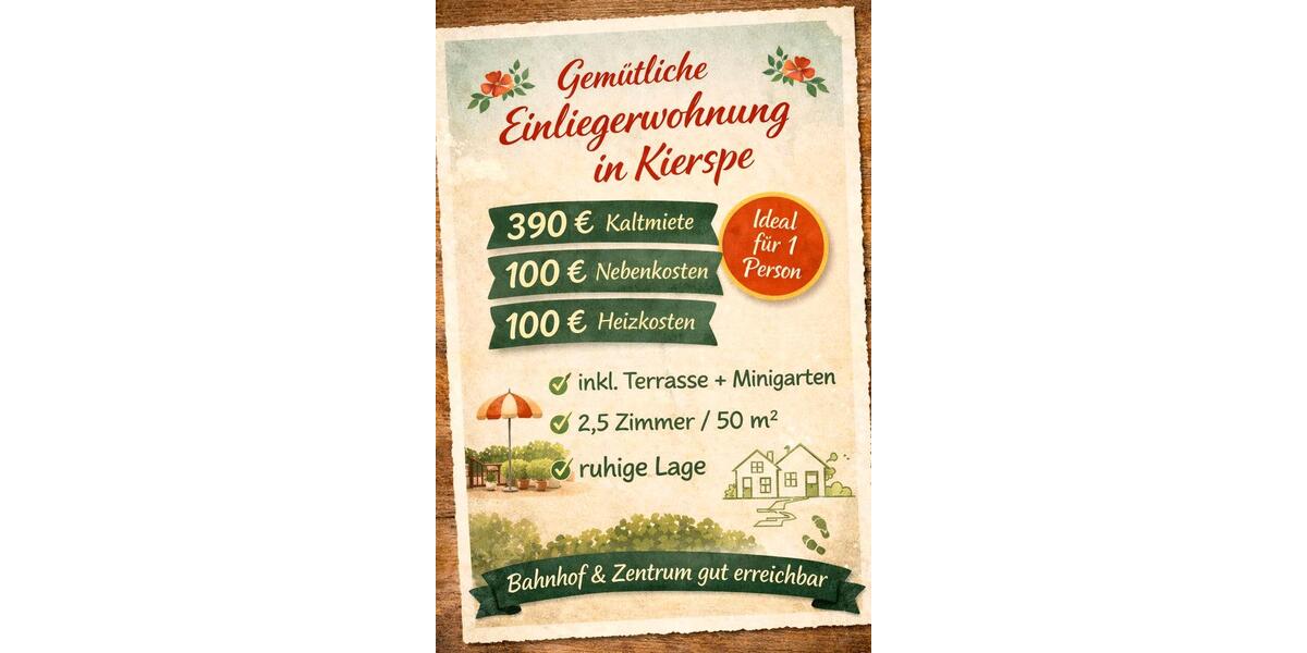 Terrassenwohnung Kierspe - 2.5 Zimmer, 50 m&sup2;, 390&euro; | Angebot:25725344